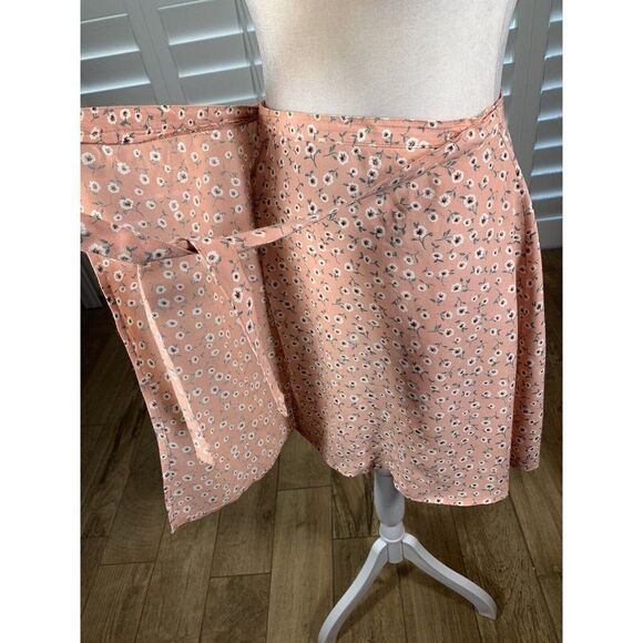 Vtg 90s Streetwear Peach Floral Print A-Line Wrap Mini Skirt Small Rayon Buffy - Picture 7 of 8